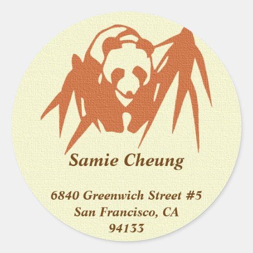 Asian panda bamboo custom circle address label stickers