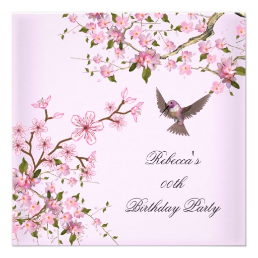 Asian Pink Blossom Birthday Party Flowers Bird Custom Invitation