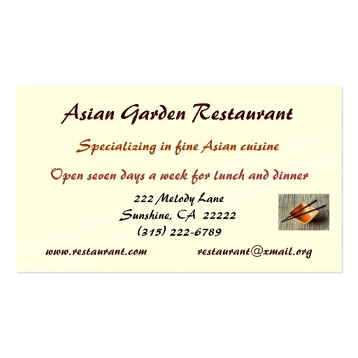 Asian Restaurant Business Card (back side)