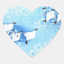 Asian Sea Birds Heart Sticker
