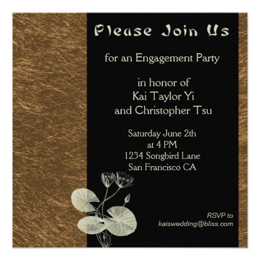 Asian Tea Garden Party Gold and Black Invitations