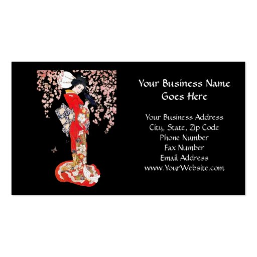 Asian Woman with Cherry Blossom Night Business Card Templates