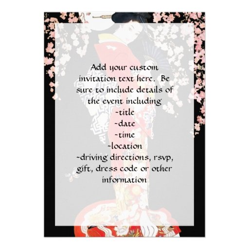 Asian Woman with Cherry Blossom Night Personalized Invitations