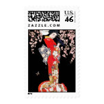 Asian Woman with Cherry Blossom Night stamps