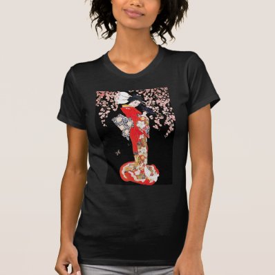 Asian Woman with Cherry Blossom Night Tee Shirt
