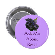 Ask Me About Reiki Rose Button Pin
