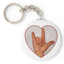 ASL I LOVE YOU, HEART SHAPED KEY CHAIN