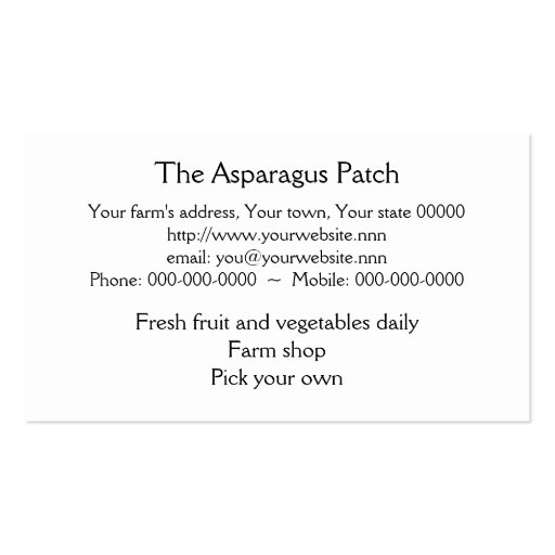 Asparagus business card (back side)