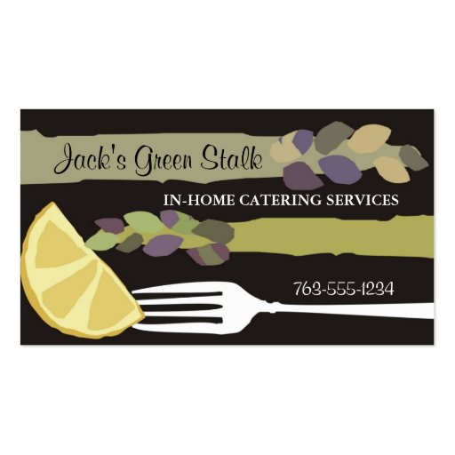 Asparagus lemon fork chef catering business cards (front side)