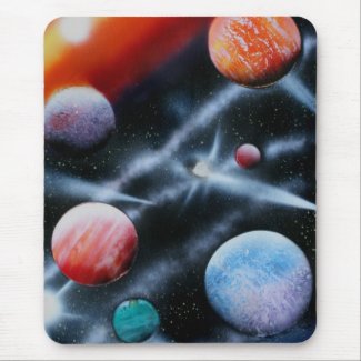 Assorted planets and star stripe space scene mousepad