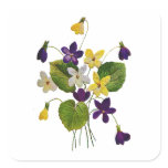 Assorted Wild Violets Done in Crewel Embroidery Square Sticker