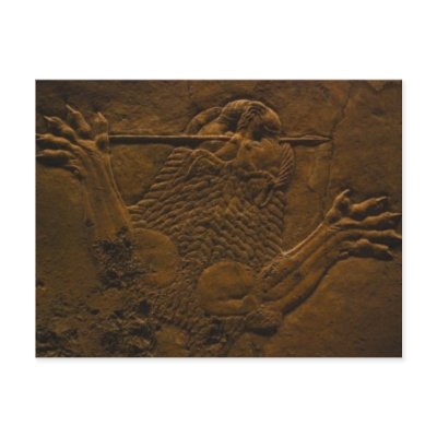 assyrian stone relief in northern mesopotamia postcard by holycrocodile