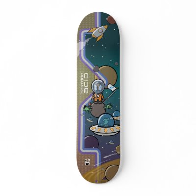 Astronaut Ambushed in Space by Aliens Skateboard by cartoonacid