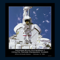 Astronaut Gernhardt riding the Remote Manipulator posters by Space_Exploration Astronaut Gernhardt riding the Remote Manipulator posters