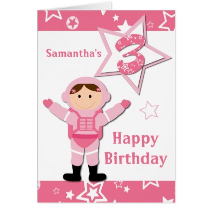 Astronaut Pink Stars Happy 3rd Birthday