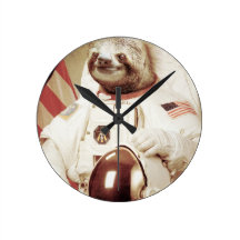 Astronaut Sloth Round Wall Clock