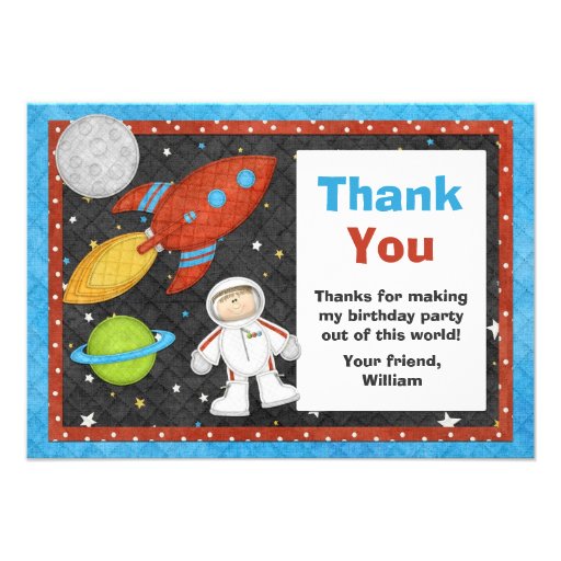 Astronaut Space Rocket Birthday Thank You Card