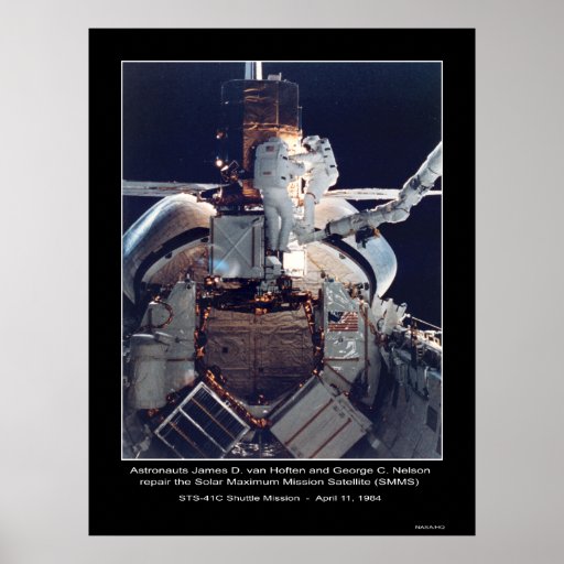 Astronauts van Hoften and Nelson repair Poster