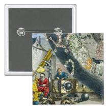 Astronomers looking through a telescope, detail fr pin