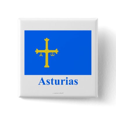 Asturias flag with name pinback button by Vexillophile