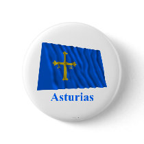 Asturias waving flag with name pinback button