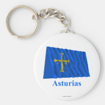 Asturias waving flag with name keychains