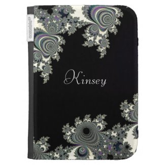 Asymmetrical Fractal in Black White Personalized Kindle Cases