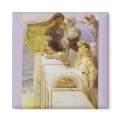 At Aphrodite's Cradle by Sir Lawrence Alma Tadema Refrigerator Magnet by MasterpieceCafe