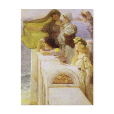 At Aphrodite's Cradle by Sir Lawrence Alma Tadema Postcard by MasterpieceCafe