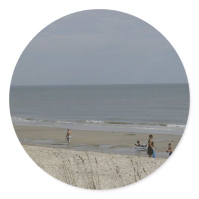 At The Beach Round Stickers by allthingsnatural