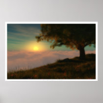 clouds, sunset, hillside, tree, landscape, nature posters, nature, landscapes, Poster with custom graphic design