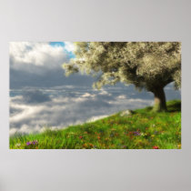 world's, edge, clouds, spring, tree, flowers, sky, digital, blasphemy, Poster with custom graphic design