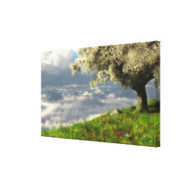 spring, tree, clouds, cliff, flowers, at world&#39;s edge, digital blasphemy, ryan bliss, [[missing key: type_wrappedcanva]] med brugerdefineret grafisk design