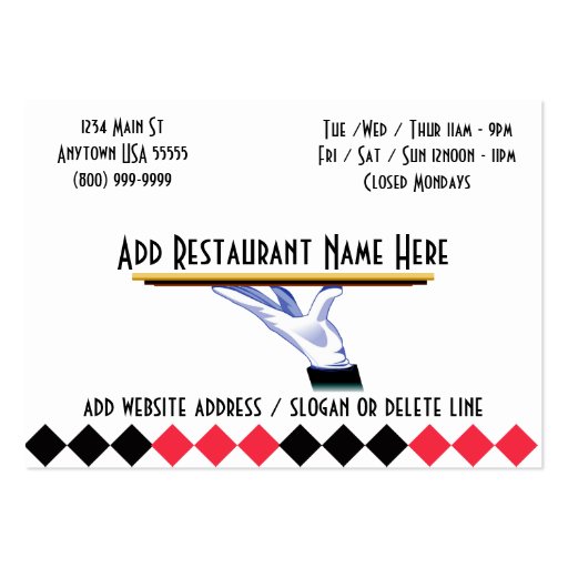 At Your Service Restaurant Business Cards (front side)