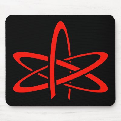 Atheist Atom (Red on Black) Mouse Pads by Godless_Monsters