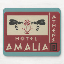 Athens Greece Hotel Amalia Vintage Travel Label Mouse Pad