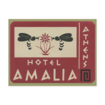 Athens Greece Hotel Amalia Vintage Travel Label Postcard