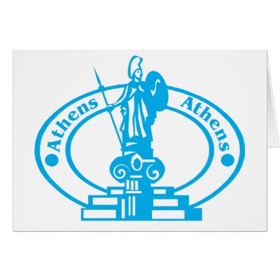 Athens Stamp Greeting Cards by alternateworlds