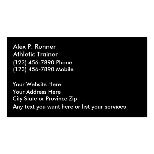 Athletic Trainer Business Cards (back side)