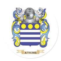 Atkins Coat of Arms (Family Crest) Round Stickers