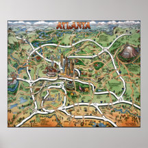 Atlanta Georgia Cartoon Map Posters