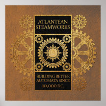 Atlantean Steamworks - Gold on Black & Tan Poster