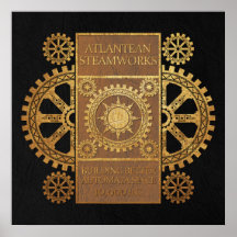 Atlantean Steamworks - Gold on Tan & Black Print