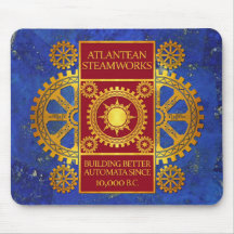 Atlantean Steamworks - Gold & Red on Lapis Lazuli Mouse Pad