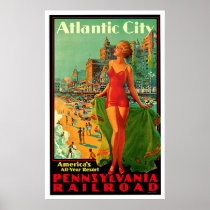 Atlantic City New Jersey Girl Vintage Travel Print
