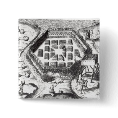 Attack on an Iroquois village Buttons by bridgemanart