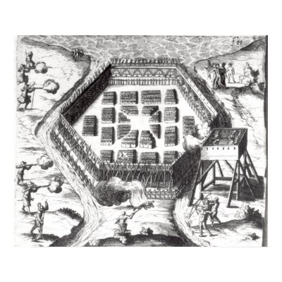 Attack on an Iroquois village Poster by bridgemanart