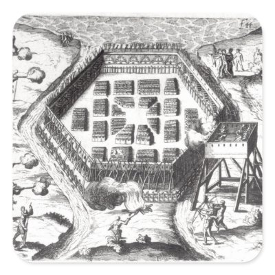 Attack on an Iroquois village Stickers by bridgemanart