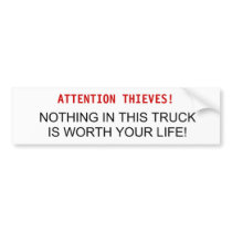ATTENTION THIEVES!, NOTHING IN THIS TRUCK IS WO... BUMPER STICKER
