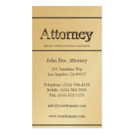 Attorney 3D Stripes Golden Business Card (back side)